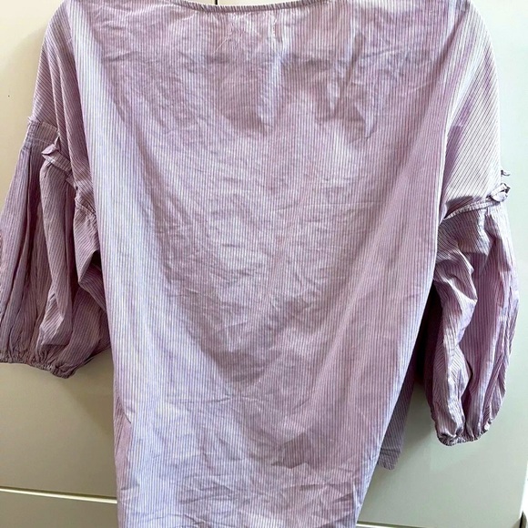 Max studio  ladies top cross over tie striped cotton size S baloon sleeves - Picture 3 of 6